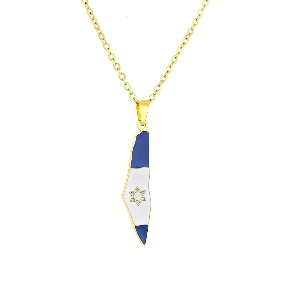 2024 new fashion stainless just Israel six stars map flag pendant necklace temperament everything collarbone chain birthday anni