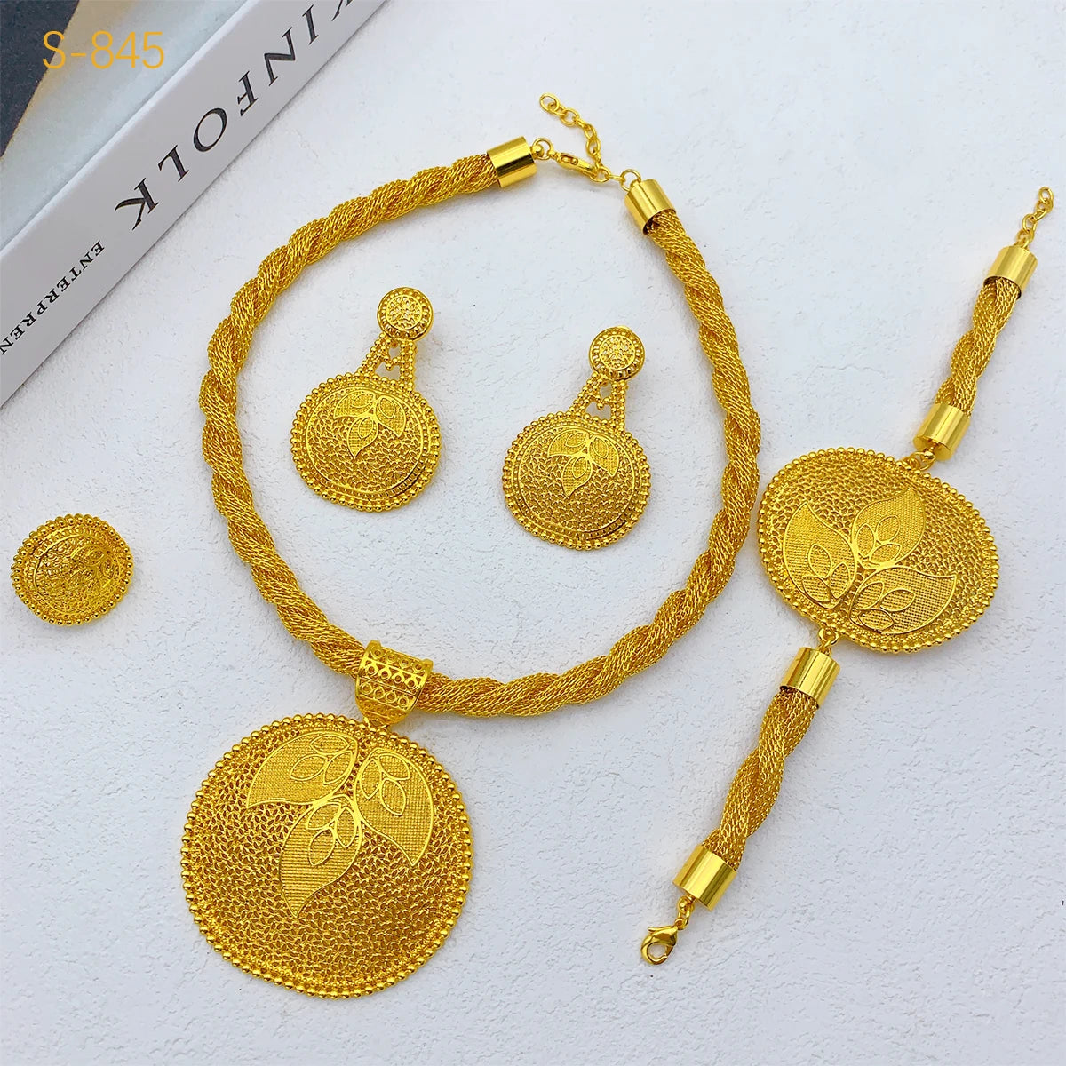 Luxury Indian Dubai Irregular Necklace And Earrings Jewelry Sets For Women Ethiopian Bridal 24k Gold Color Set Wedding