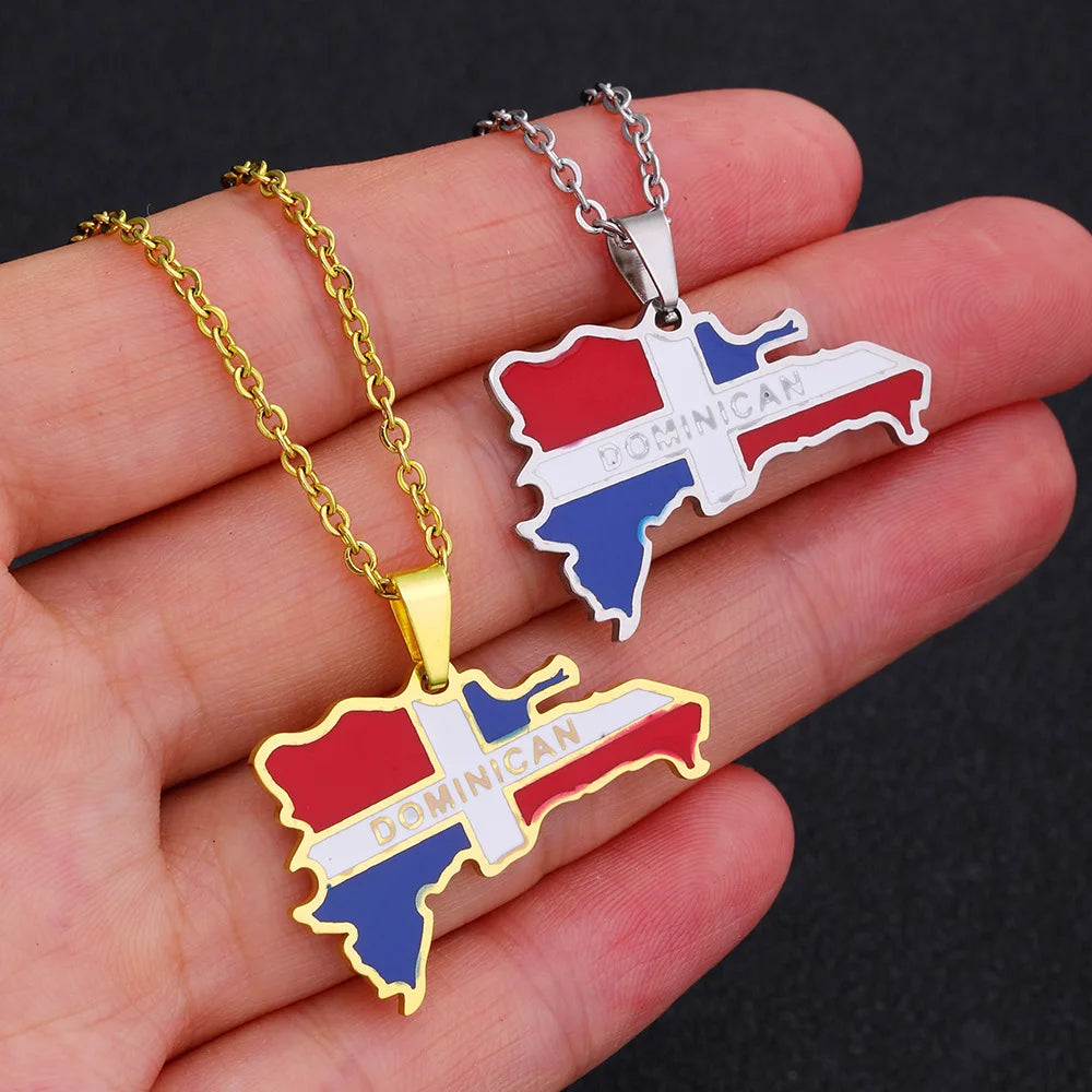 2024 New fashion Dominican map Titanium steel pendant necklace men and women's stainless steel couple necklace