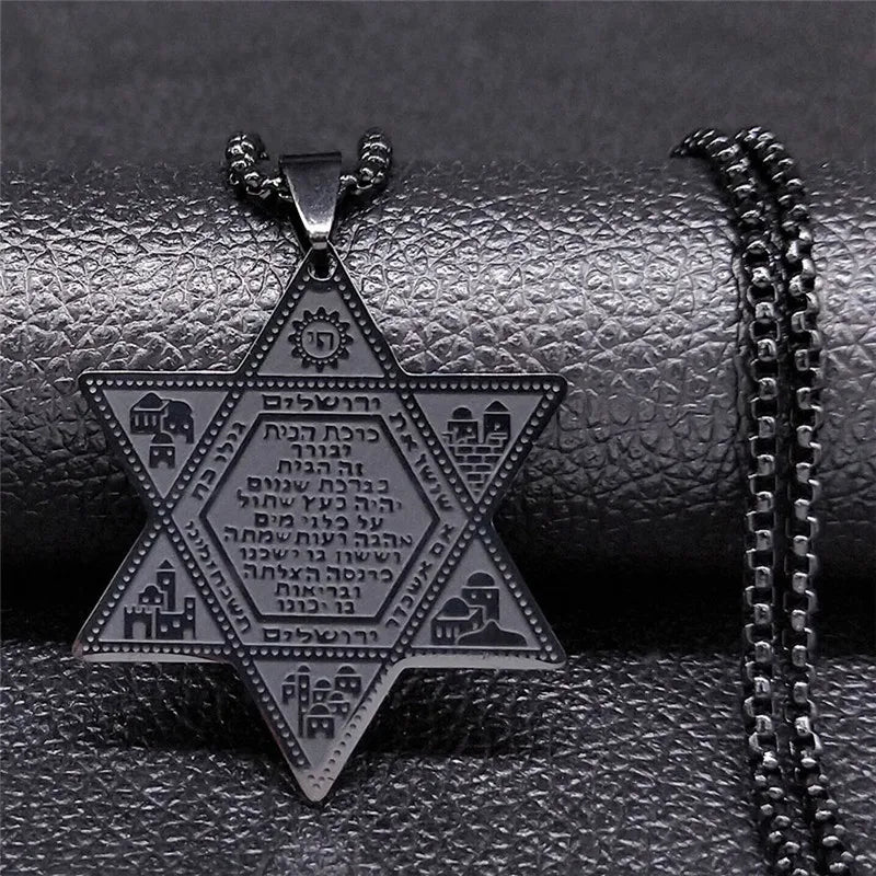 2024 New fashion stainless steel Jewish hexagon symbol pendant clavicle chain temperament everything necklace accessories Annive
