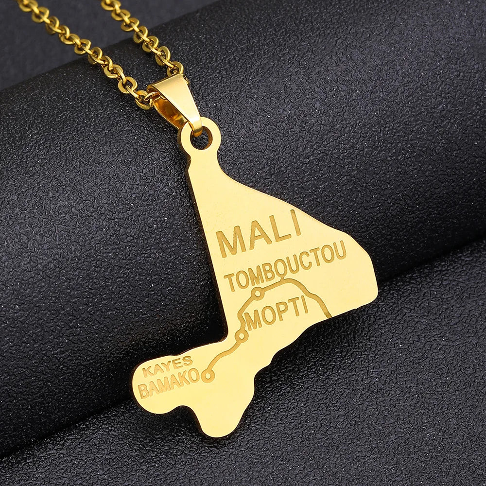 2024 New fashion stainless steel Mali map pendant map necklace for men and women geometric titanium steel pendant national style
