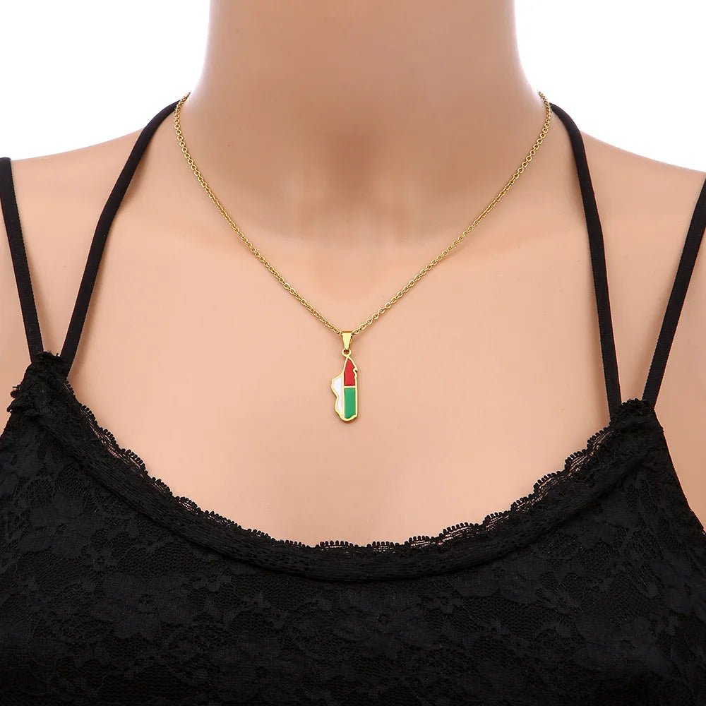 2024 new stainless steel motor Gasgas map necklace famous ethnic style female niche design sense of light luxury sweater chain A