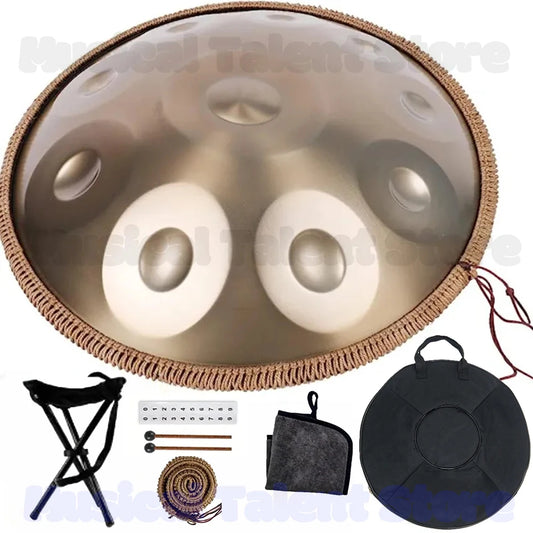432Hz/440Hz Gold Handpan Drum with Steel Tongue for Yoga,Meditation Instrument,Beginner,Tambor Gift, 22 inch,9, 10,12,14,17notes