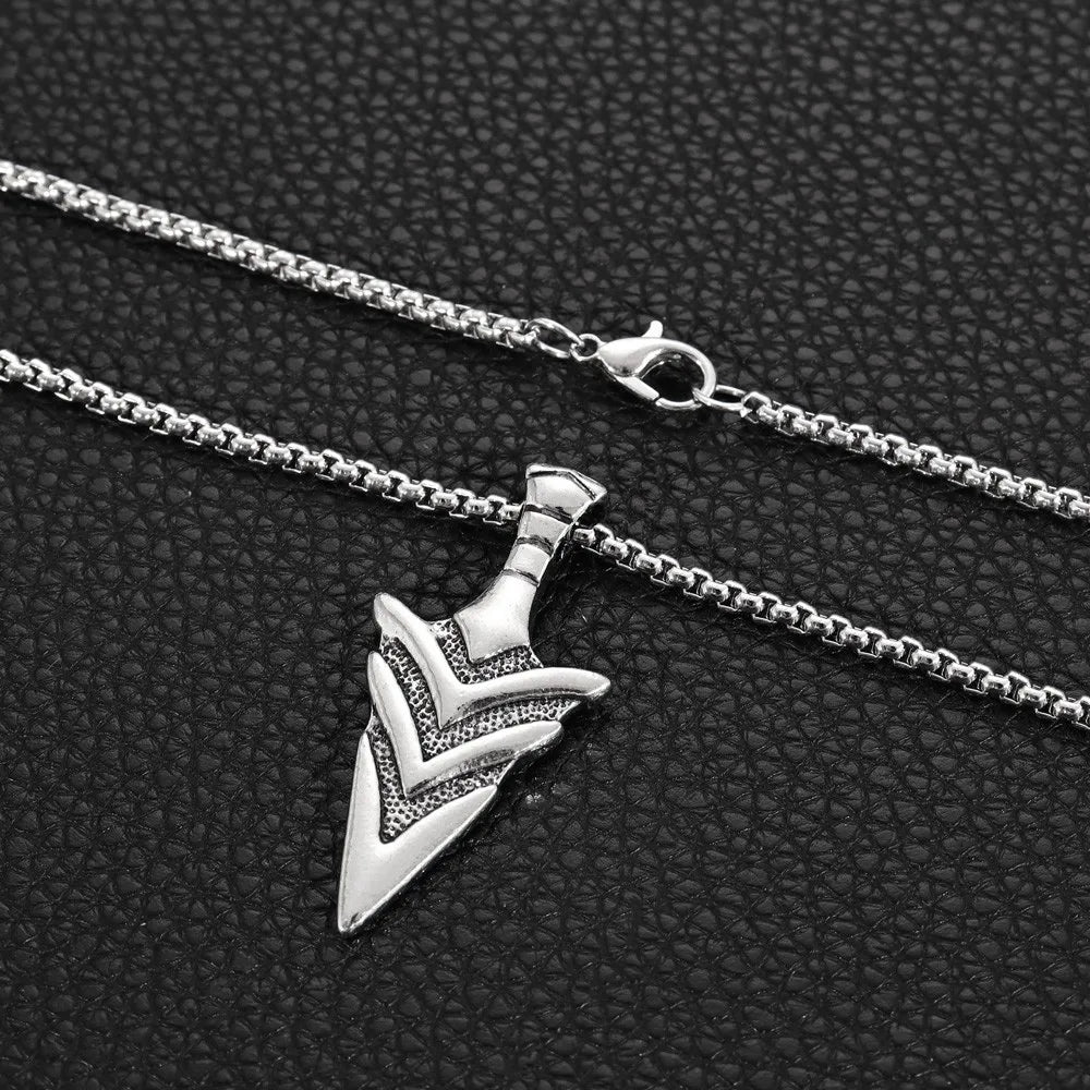 Vintage Viking Spearhead Weapon Style Necklace Pendant Men Punk Popular Fashion Holiday Party Gift Accessories