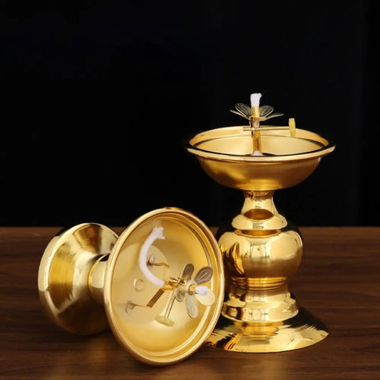 Vintage Anti-slip Alloy Oil Lamp Adjustable Exquisite Butter Lamp Holder High-legged Oil Dish Ornaments Buddha Hall