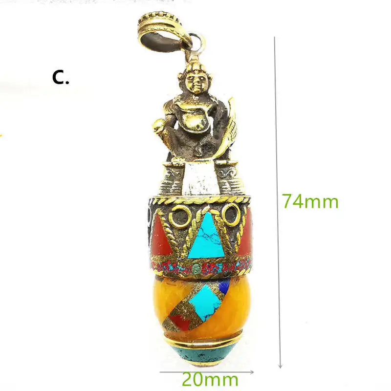 Tibet Ethnic Treasure God Buddha Amulet Pendants Brass Handicrafts TBP504