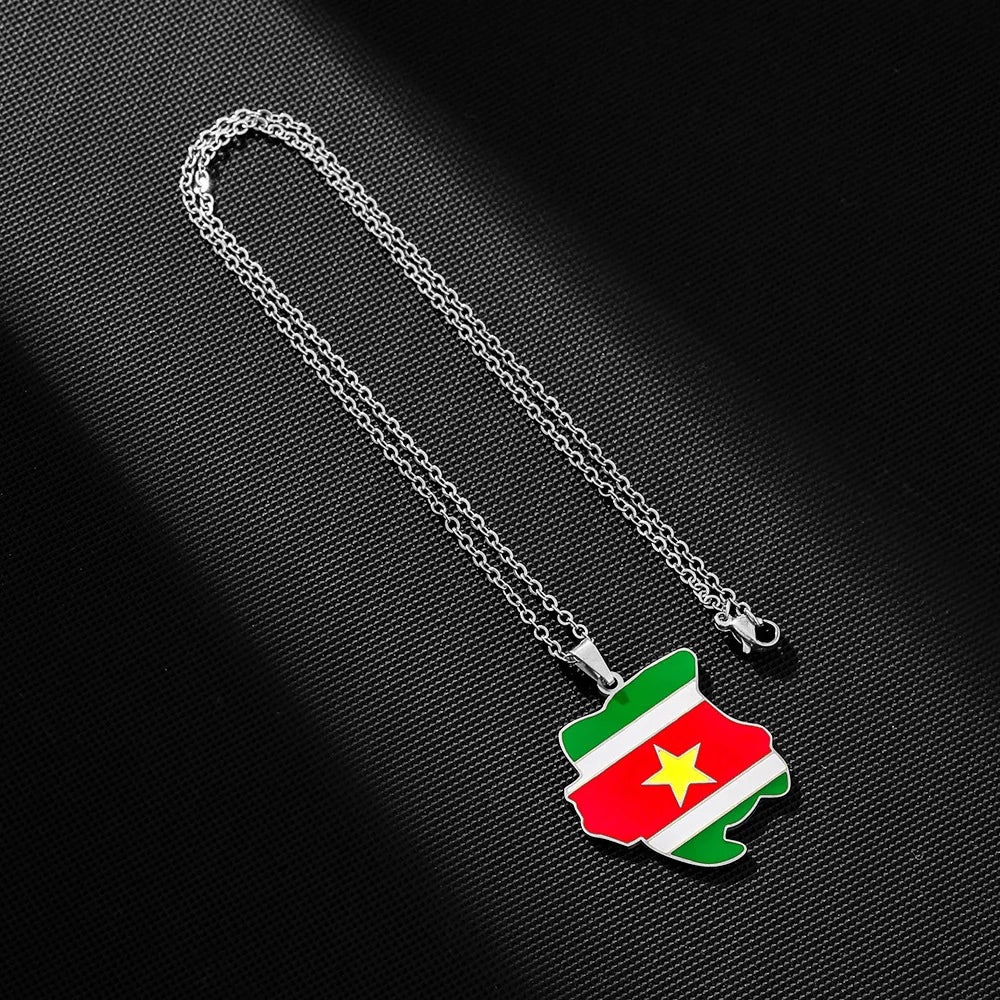 2024 New fashion stainless steel Republic of Suriname map flag necklace for women and men couples ethnic style accessories colla