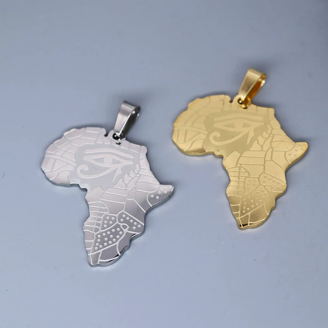 2pcs Stainless Steel Egypt The Eye of Horus Africa Map Pendant Charms for Jewelry Making Trendy Necklace Keychain Accessories