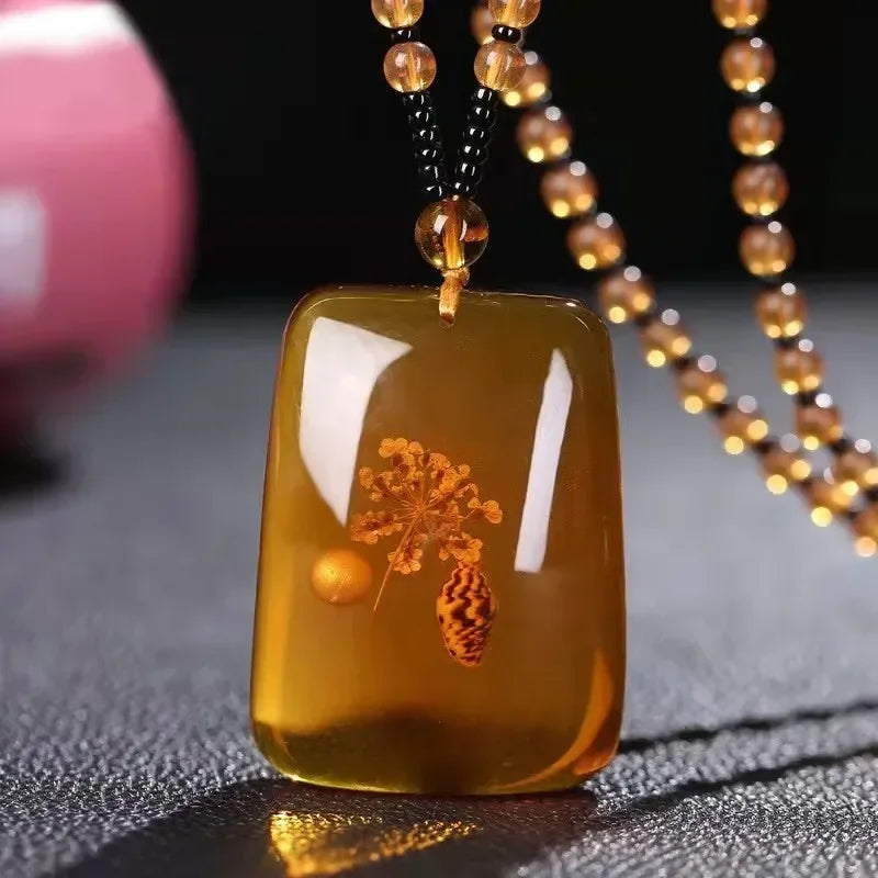 1pcs Imitation Amber Brine Beeswax Beads Necklace Honey Wax Brazilian Amber Necklace Handicraft National Style Pendant Ornaments