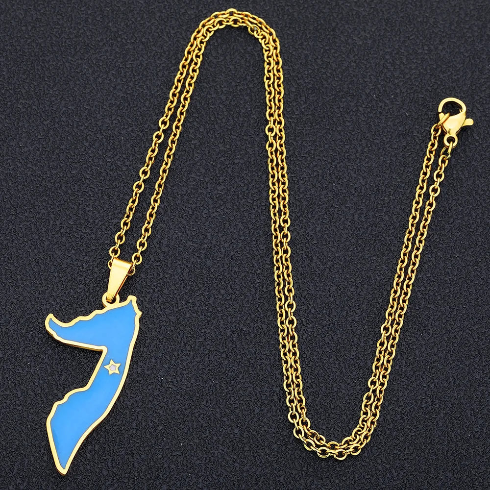 2024 New fashion stainless steel Somali drip oil map necklace for women and men couples ethnic style accessory collarbone chain