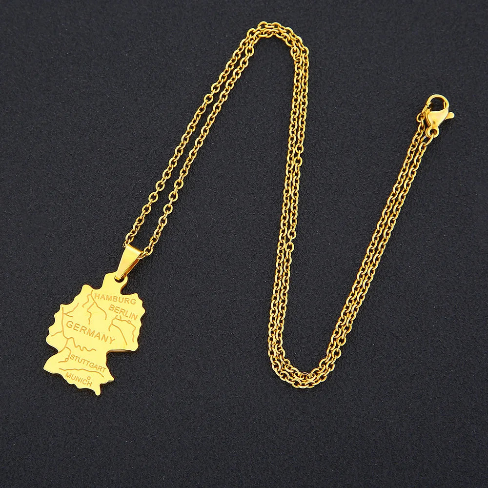 2024 new fashion stainless steel German map necklace for men and women geometric national style collarbone chain anniversary sma