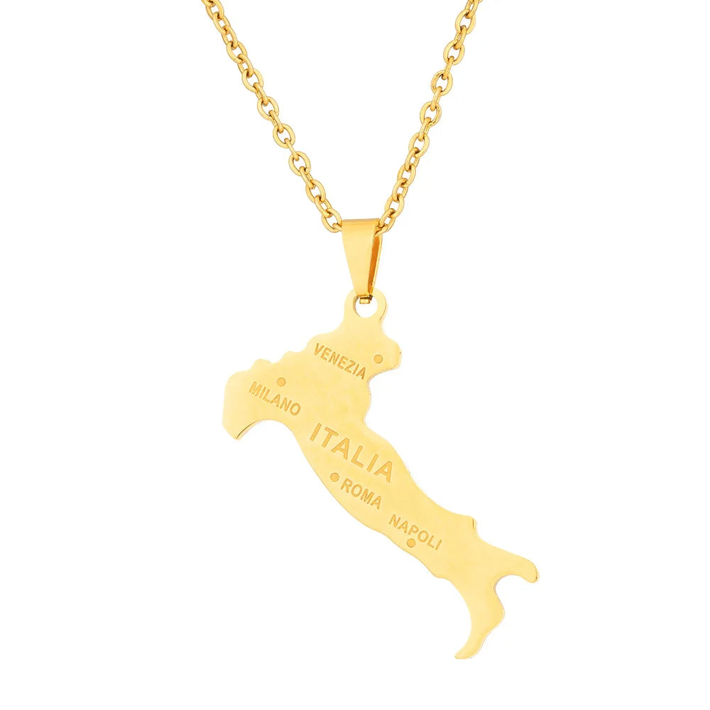 2024 New fashion stainless steel Italian map necklace for women and men couples ethnic style accessory collarbone chain annivers