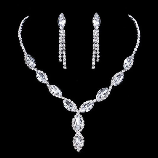 3 Pieces of Wedding Season Women's Claw Chain Series Crystal Earrings Necklace Jewelry Set Banquet Party Holiday Gift-8177