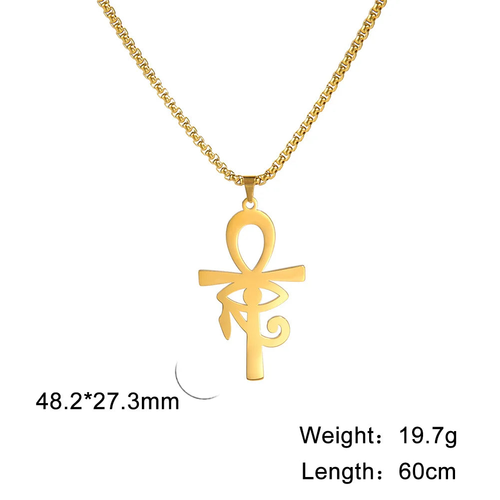 2024 New fashion Egyptian cross The Eye of Horus pendant necklace temperament everything with stainless steel collarbone chain a