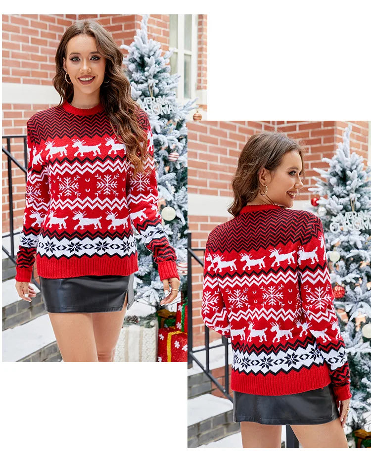 Family Christmas Sweater 2024 New Women Men Couples Matching Clothes Soft Warm Knitwear Jacquard Pullover Top Xmas Look Jumpers