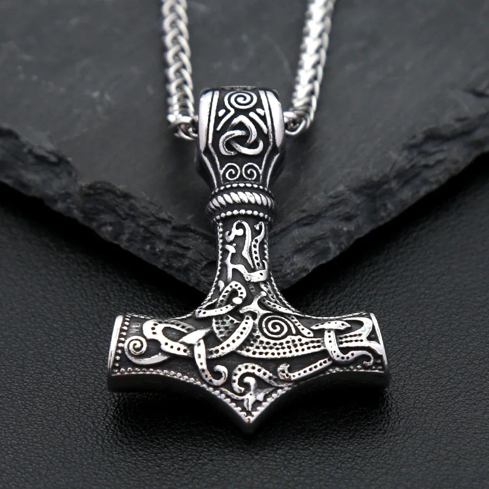 Viking Vintage Thor Hammer Necklace For Men Woman Stainless Steel Valknut Pendant Celtic Knot Amulet Jewelry Gift Dropshipping