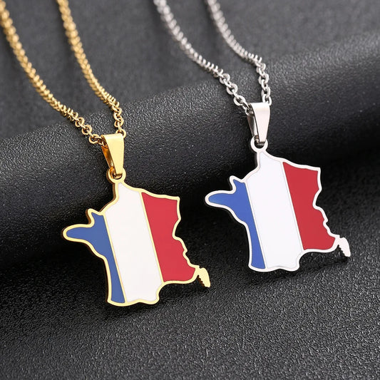 2024 new fashion stainless steel French map necklace for women and men couples ethnic style accessory collarbone chain anniversa