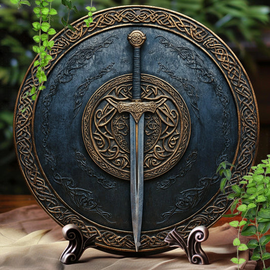 1 Piece 2D Sword Pattern Wooden Disc Sign Design 8 inch Suitable for Home Cafe Bar Garden Decoration Wall Plaque Indoor