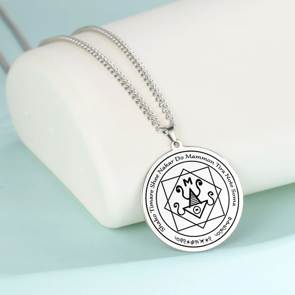 Dawapara Money Talisman of Mammon Pendant Necklace Wealth Abundance Amulet Spiritual Jewelry Stainless Steel Necklace
