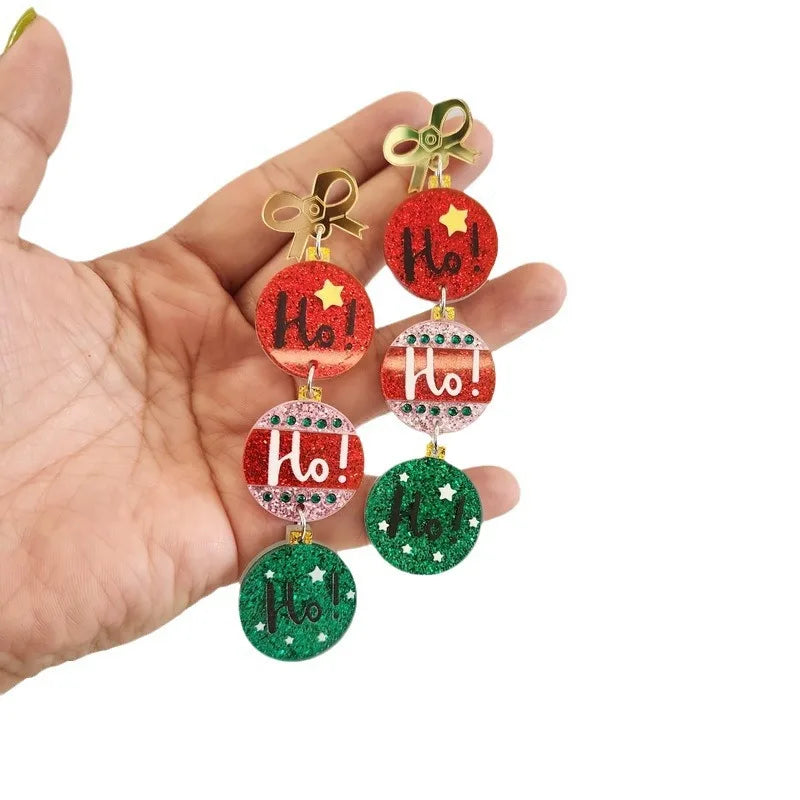 2pcs Christmas sparkling earrings, resin inlay, cartoon style party pendant earrings, used for holiday celebrations