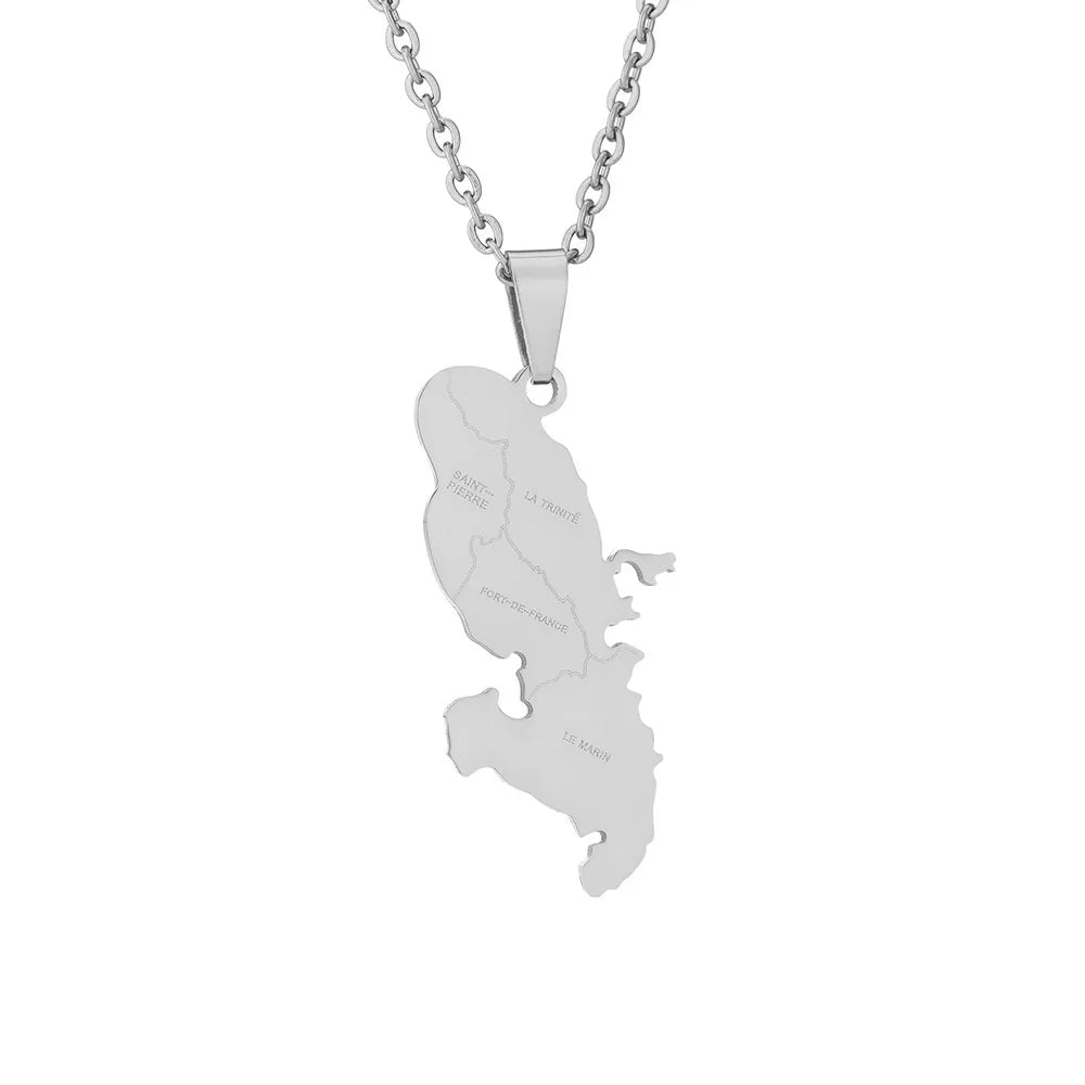 2024 new fashion stainless steel French Martinique map with city pendant necklace temperament everything collarbone chain birthd