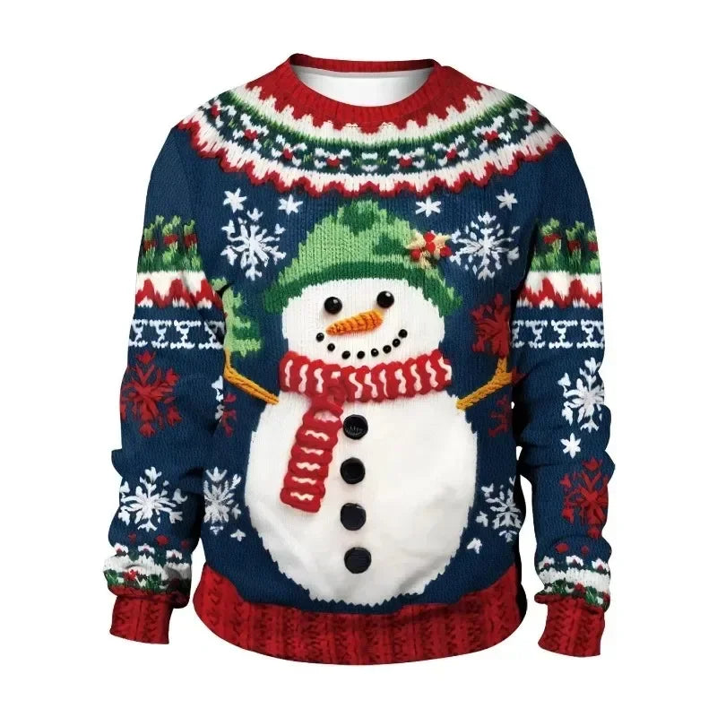 2024 Christmas Couples Sweatshirts Snowman Christmas Tree Pattern Costume Pullovers Winter Jumpers Warm Thicken Streetwear