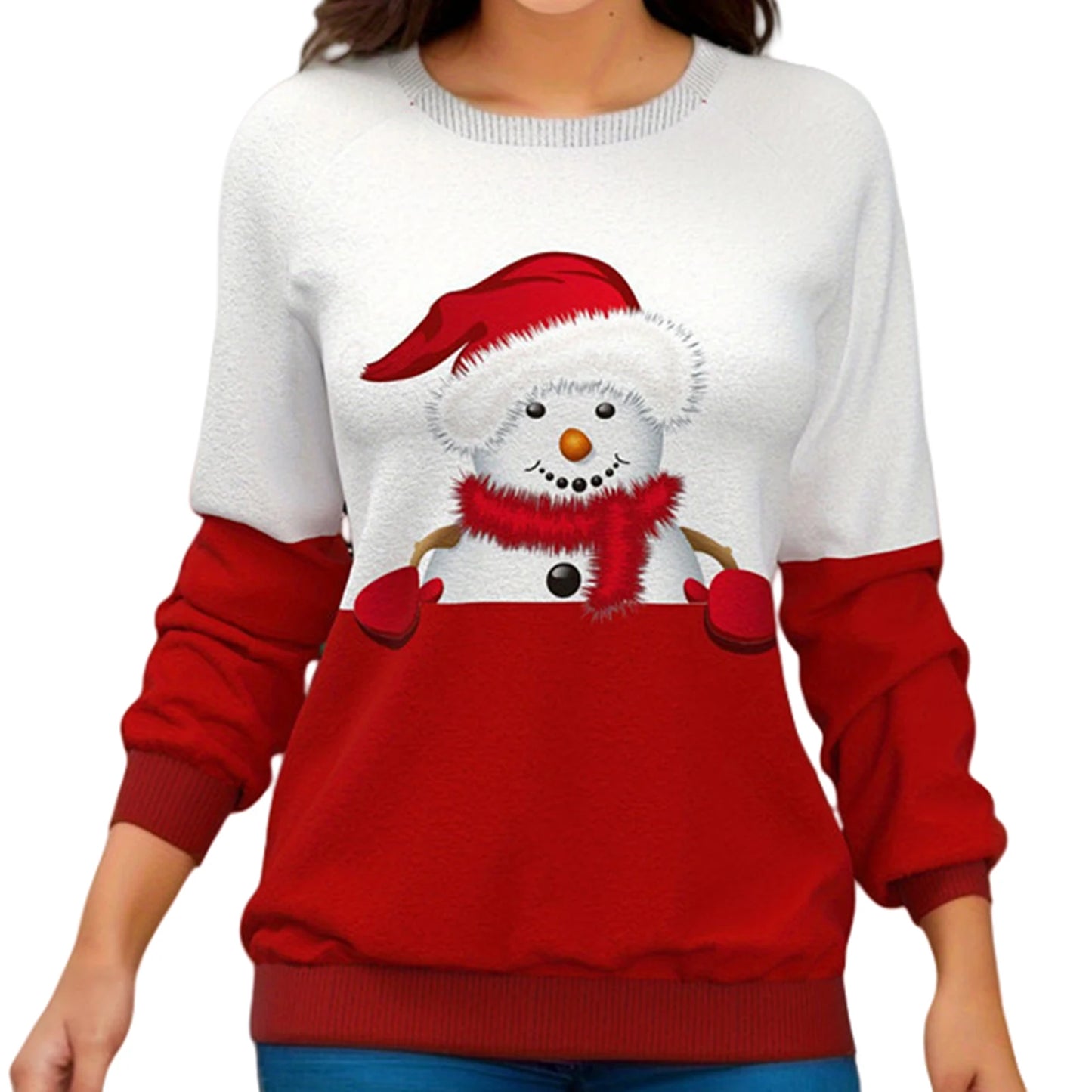 2024 Christmas Series Women’s Autumn and Winter Casual Fashion Printed Long Sleeve Round Neck Pullover Large Size Sweatshirt