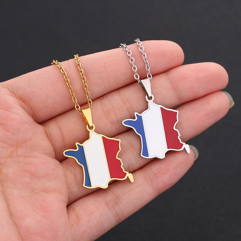 2024 new fashion stainless steel French map necklace for women and men couples ethnic style accessory collarbone chain anniversa