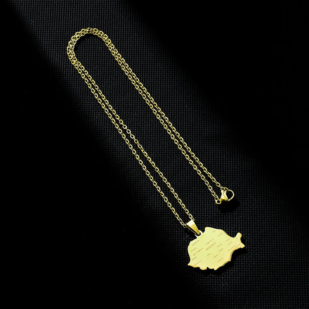 2024 new fashion stainless steel Romania map with city pendant necklace temperament everything collarbone chain birthday anniver