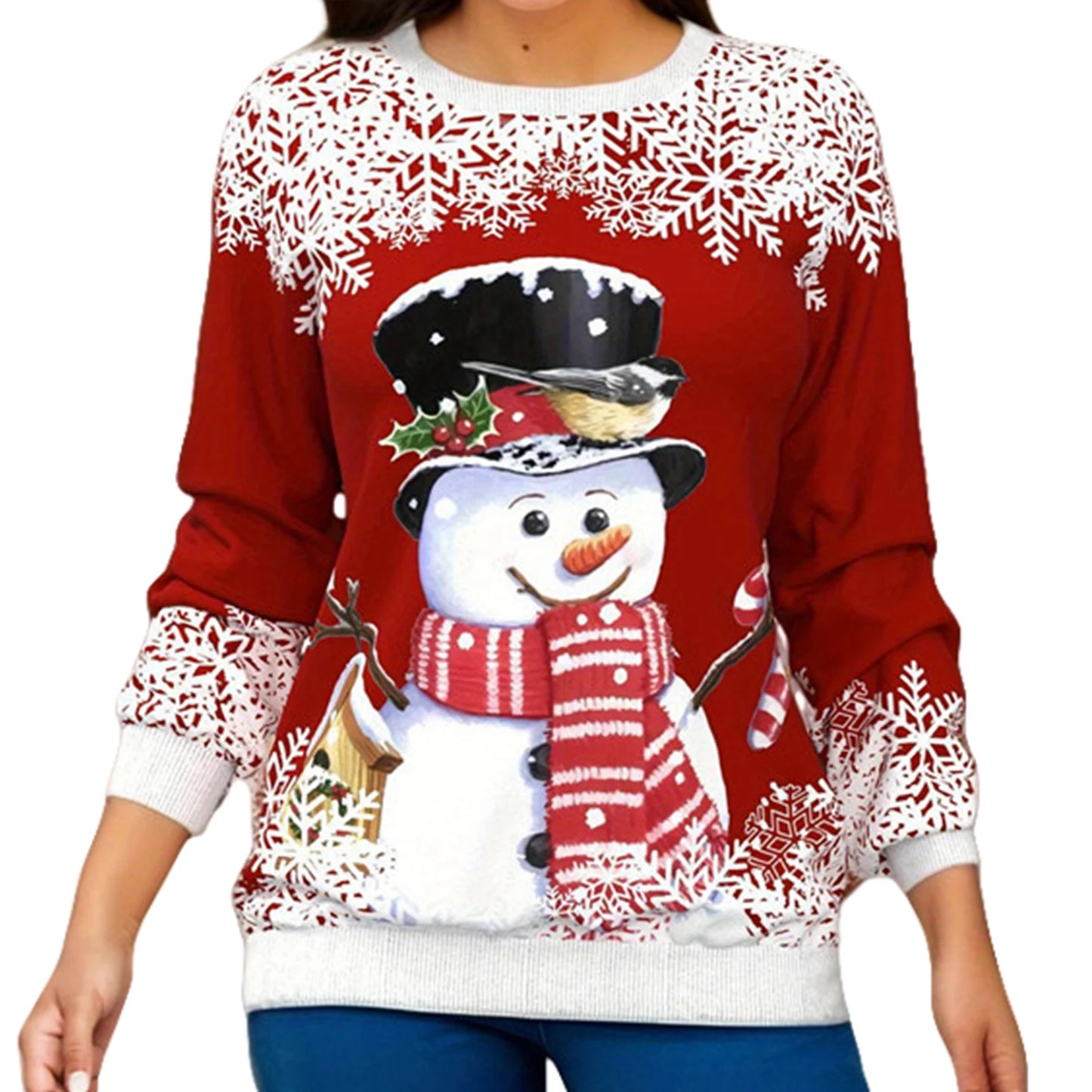 2024 Christmas Series Women’s Autumn and Winter Casual Fashion Printed Long Sleeve Round Neck Pullover Large Size Sweatshirt