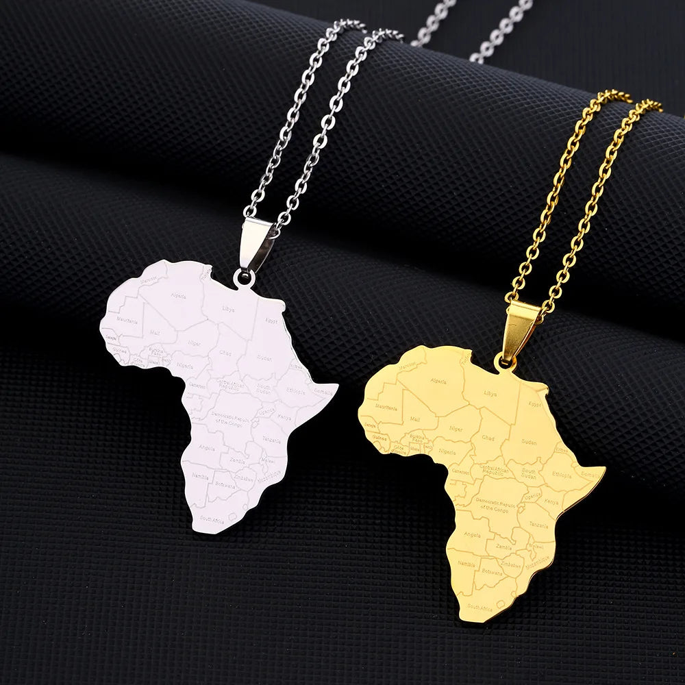 Titanium Steel Glossy Africa Nigeria Ghana Somalia Famous Ethnic Style Africa Map Country Names Pendant Necklace