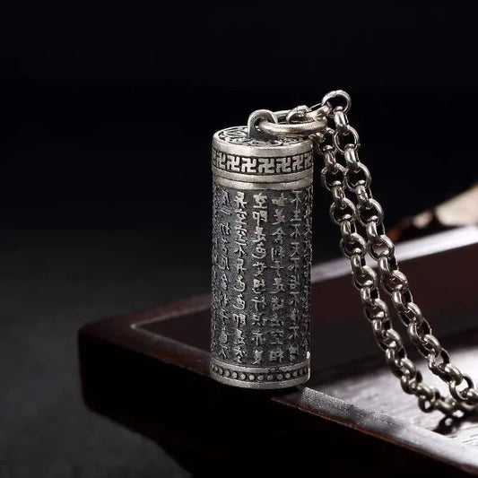 Vintage rune amulet, with rotating opening, can place scripture, pills and cremains pendants, portable necklace pendant souvenir