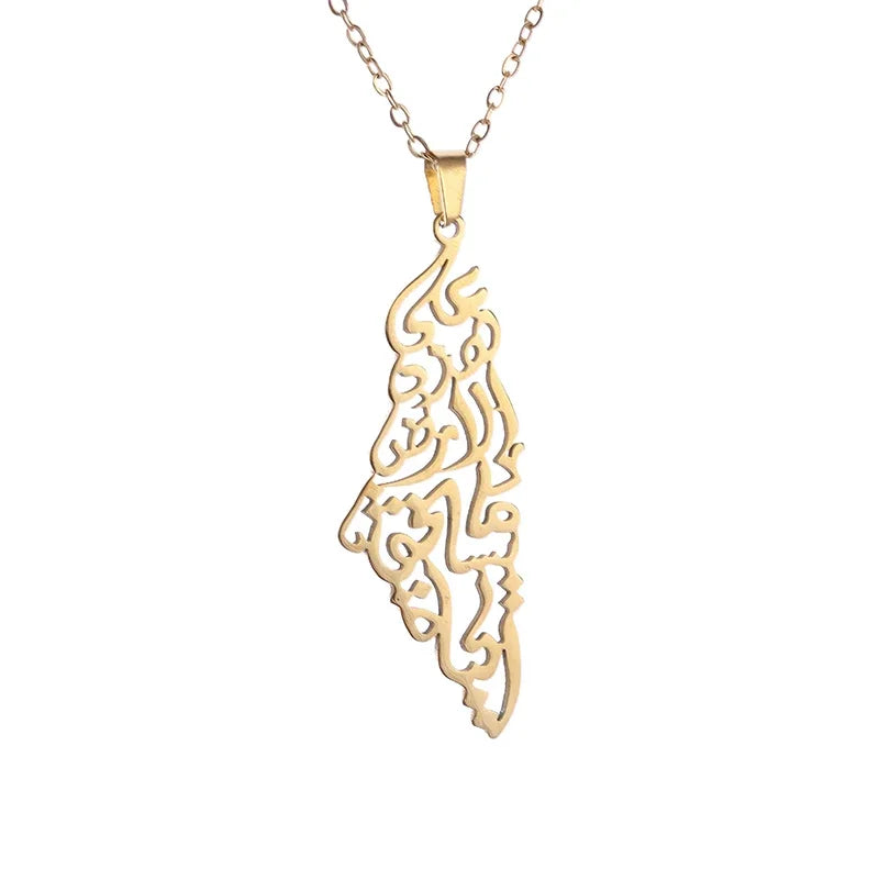 Stylish Peace Map Stainless Steel Pendant Necklace for Men Women Arabic African Jamaican Amulet Jewelry