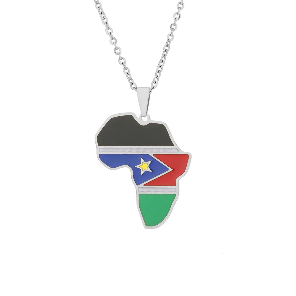 2024 New fashion stainless steel Republic of South Sudan flag necklace for women and men couples ethnic style accessory collarbo