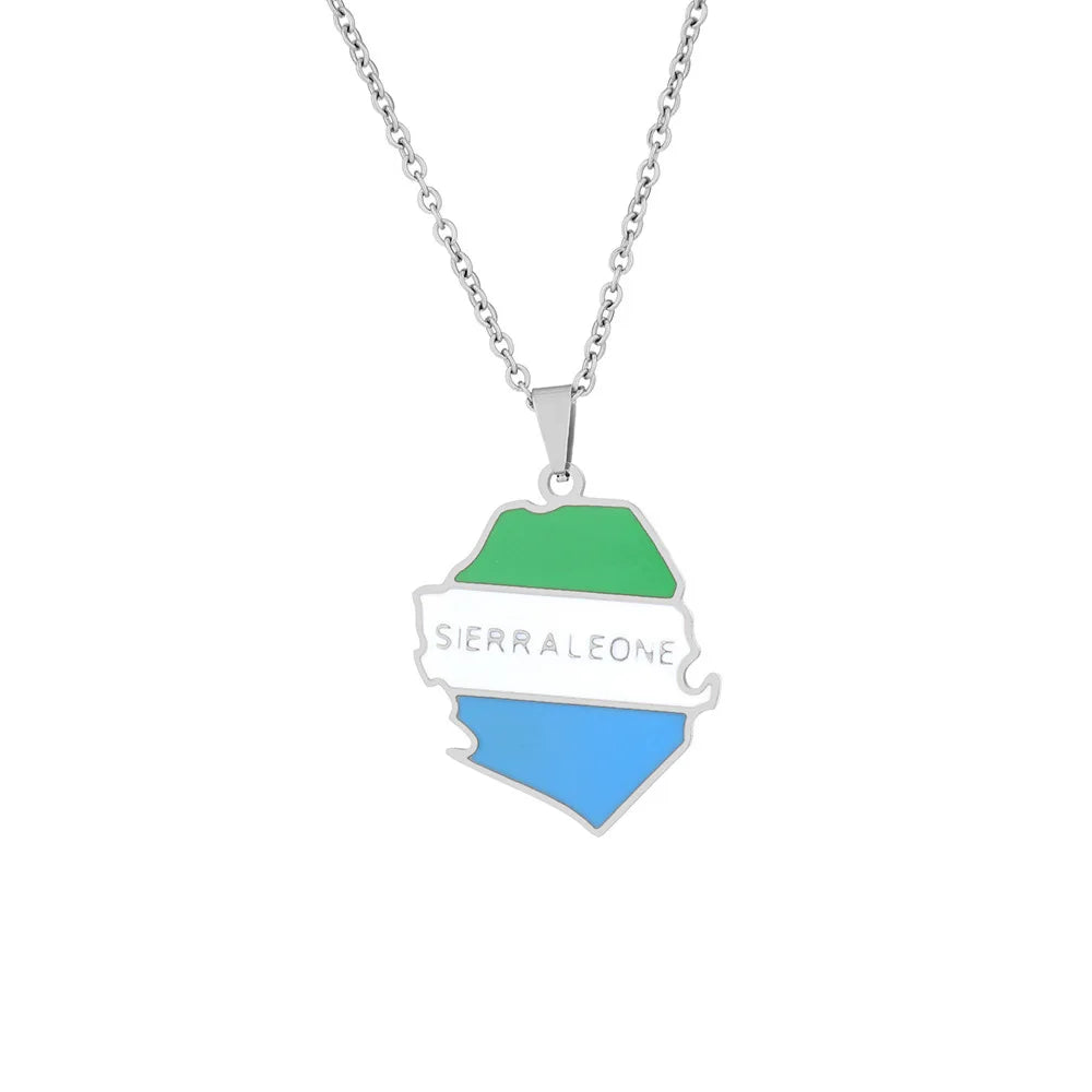 2024 new fashion stainless steel Sierra Leone map pendant necklace temperament everything collarbone chain birthday anniversary