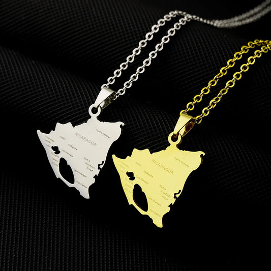 2024 New fashion stainless steel glossy Nicaragua map City necklace for women and men couples ethnic style accessory collarbone