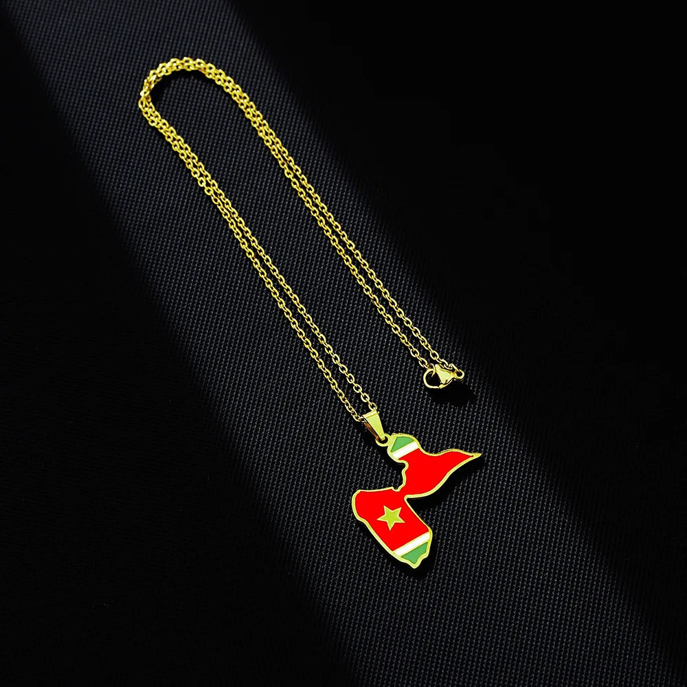 2024 new fashion stainless steel French Guadeloupe map flag pendant necklace temperament everything collarbone chain birthday an