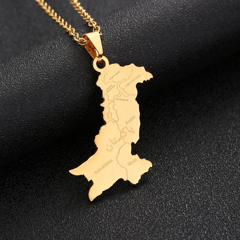 2024 New fashion stainless steel Pakistan map with Urdu pendant necklace for men and women couples fashion sweater chain