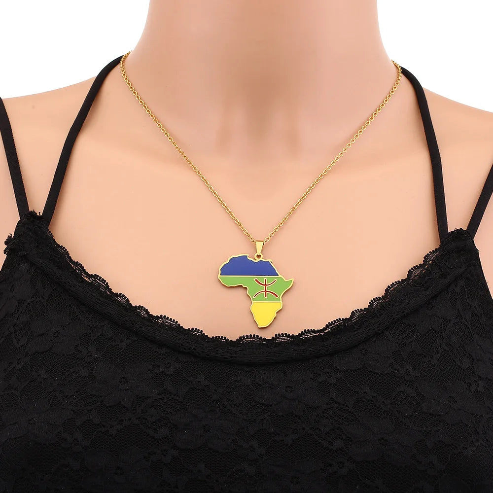 2024 New fashion stainless steel Africa map Berber necklace for men and women geometric titanium steel pendant ethnic style coll