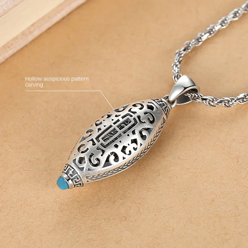 Fashion Six-character Scripture Buddha Necklace for Men and Women Retro Hollow Pattern Prayer Wheels Pendant Jewelry Accessories