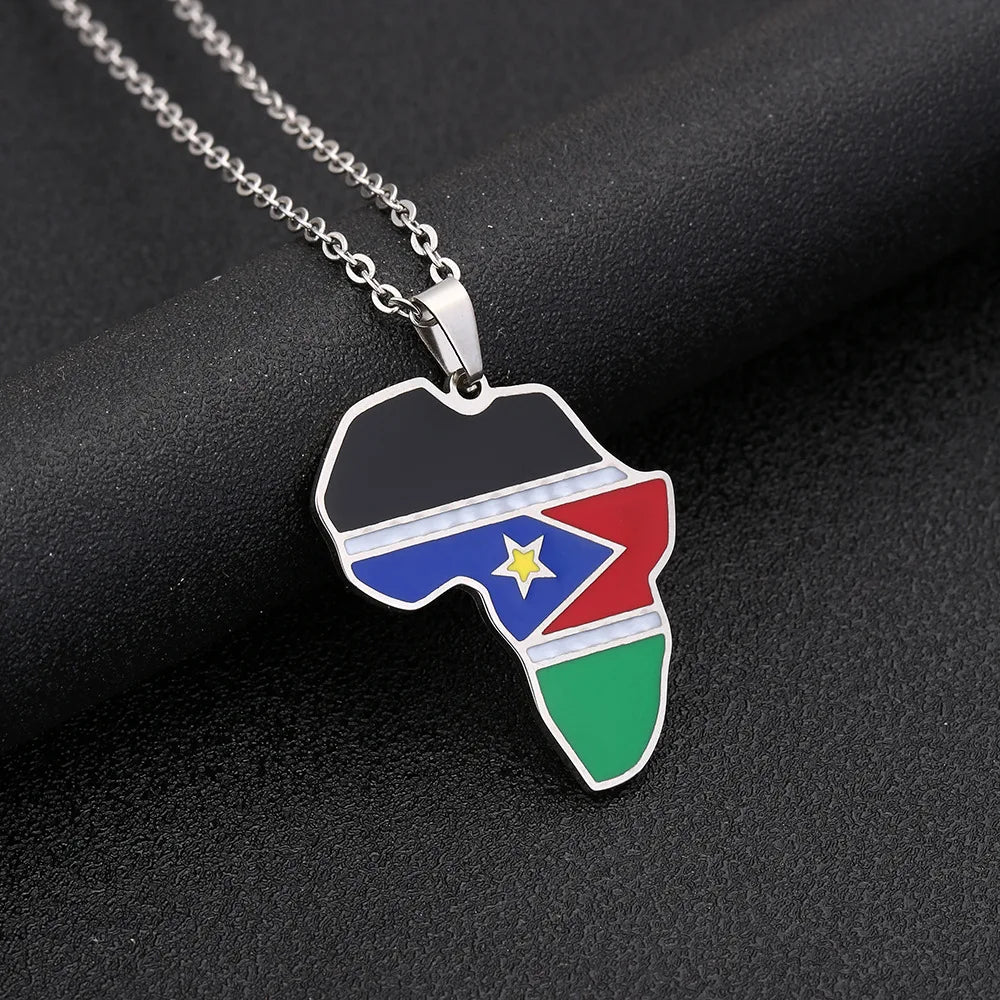 2024 New fashion stainless steel Republic of South Sudan flag necklace for women and men couples ethnic style accessory collarbo