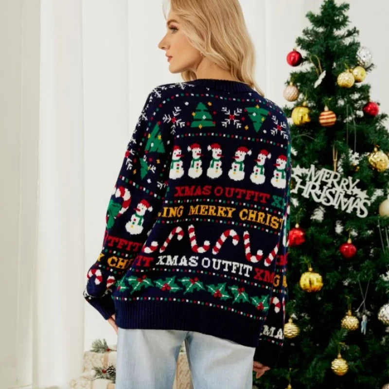Xmas Outfits Women Full Sleeve Sequins Knit Sweater Warm Soft O Neck Christmas Knitwear Casual Loose Jumpers Pullover Party Look