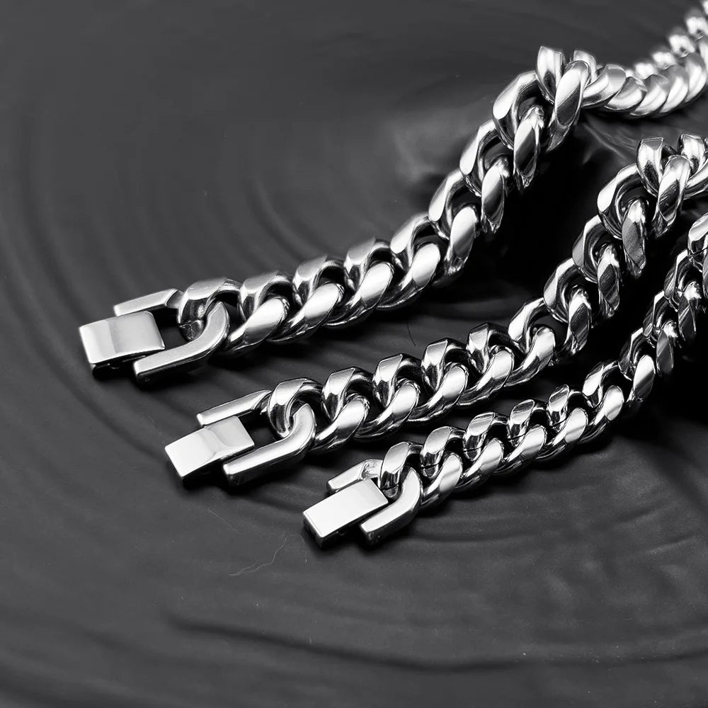 ULJ 6MM -10MM Width Stainless Steel Cuban Chain Necklace Bracelet For Men Woman Punk Male Neck Waterproof Cool Hip Hop Jewelry