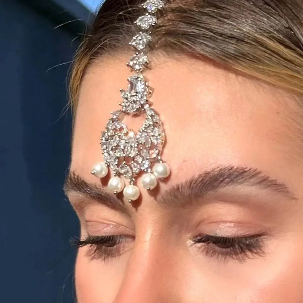 Stonefans Boho Indian Pearl Head Chain Wedding Jewellery Women Fashion 2024 Forehead Accessories Arabian Headpiece Rhinestone