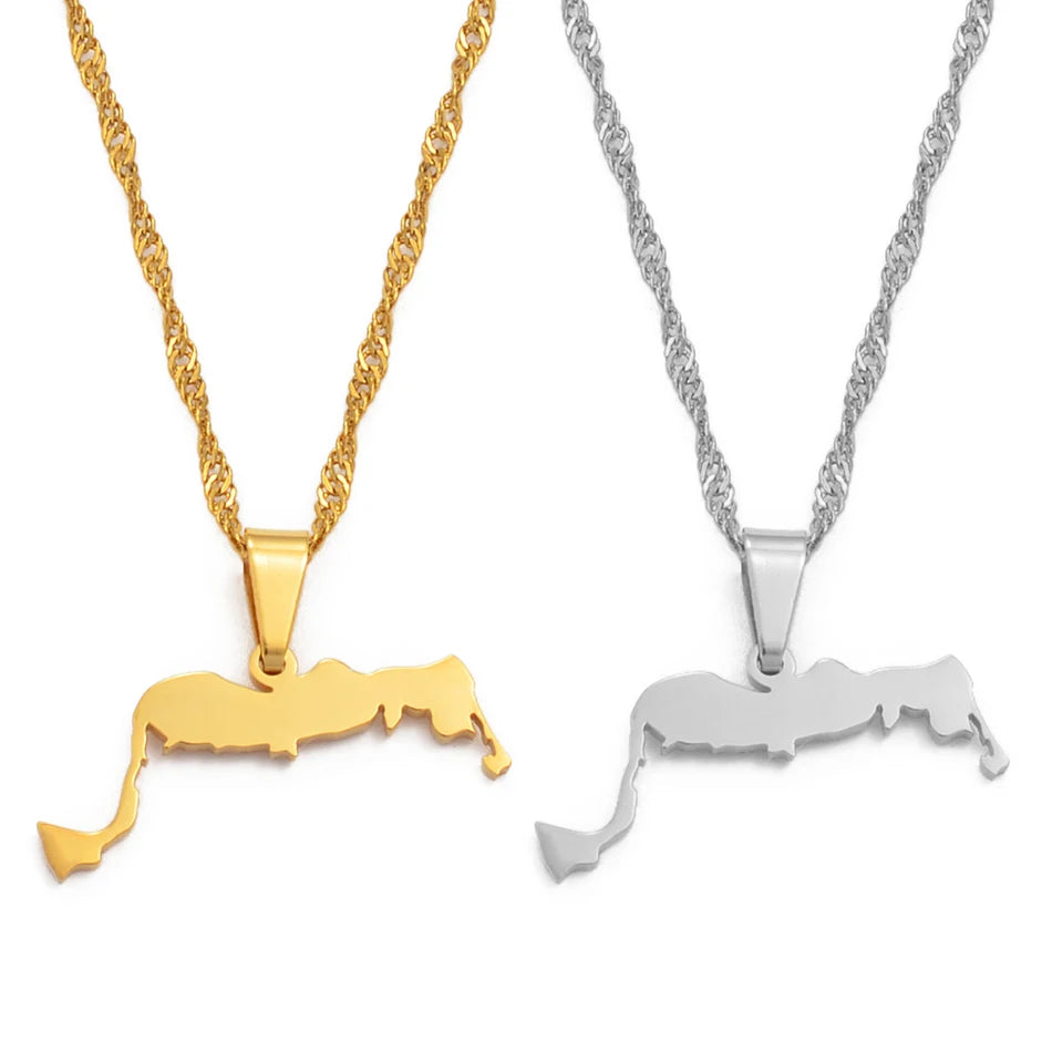 Anniyo Turks and Caicos Pendant Necklaces Stainless Steel and Gold Color Jewelry #115721