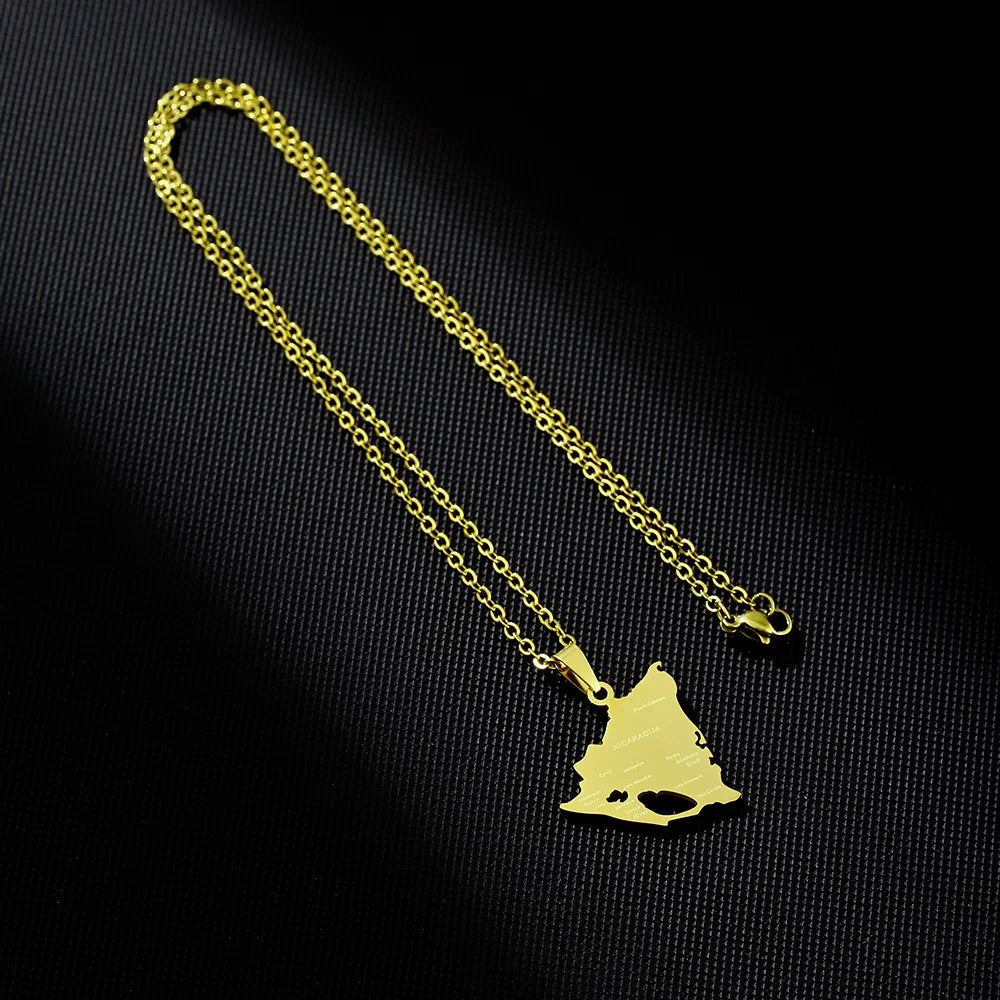 2024 New fashion stainless steel glossy Nicaragua map City necklace for women and men couples ethnic style accessory collarbone