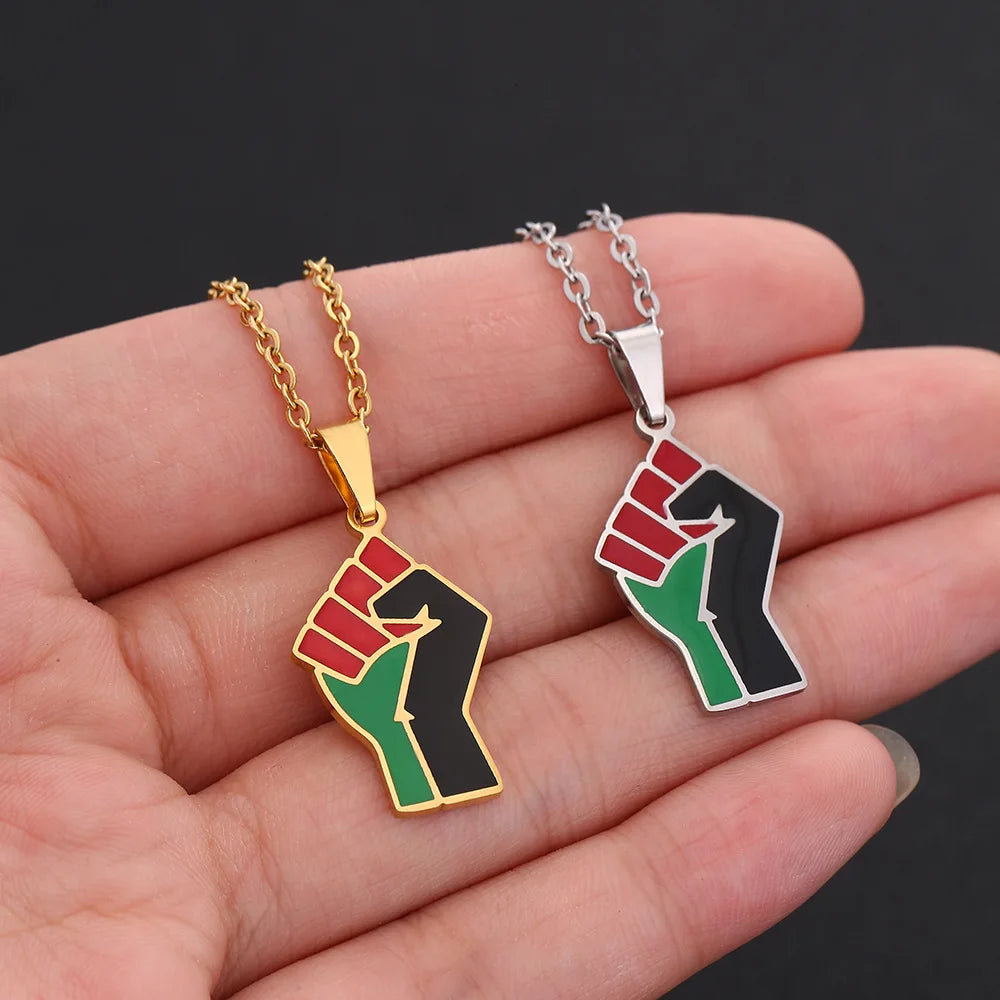 2024 new fashion stainless steel African fist symbol necklace for men and women geometric national style collarbone chain annive