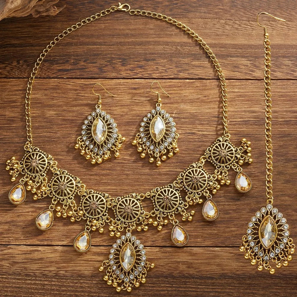 Water Drop Pendant Hollowed-out Tassel Jewelry Set Hollowed Out Ethnic Style Women Jewelry Set Vintage Exaggeration