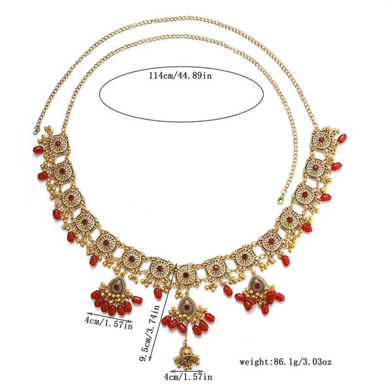 Vintage Belly Chain For Women Resin Beads Bell Pendant Body Jewelry Ethnic Handmade Women's Jewelry Gift Festive Party Favor