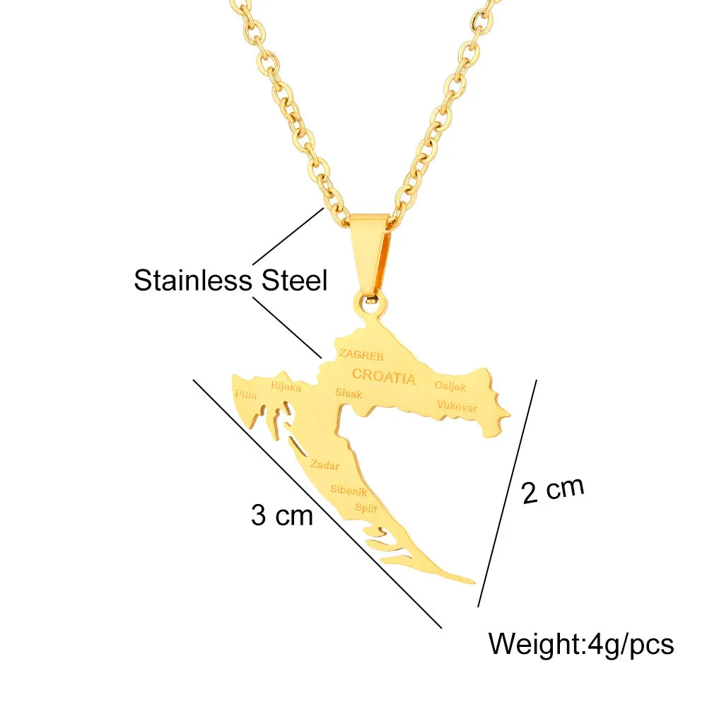 2024 New fashion stainless steel Croatia map and city necklace men's and women's geometric ethnic style collarbone chain anniver
